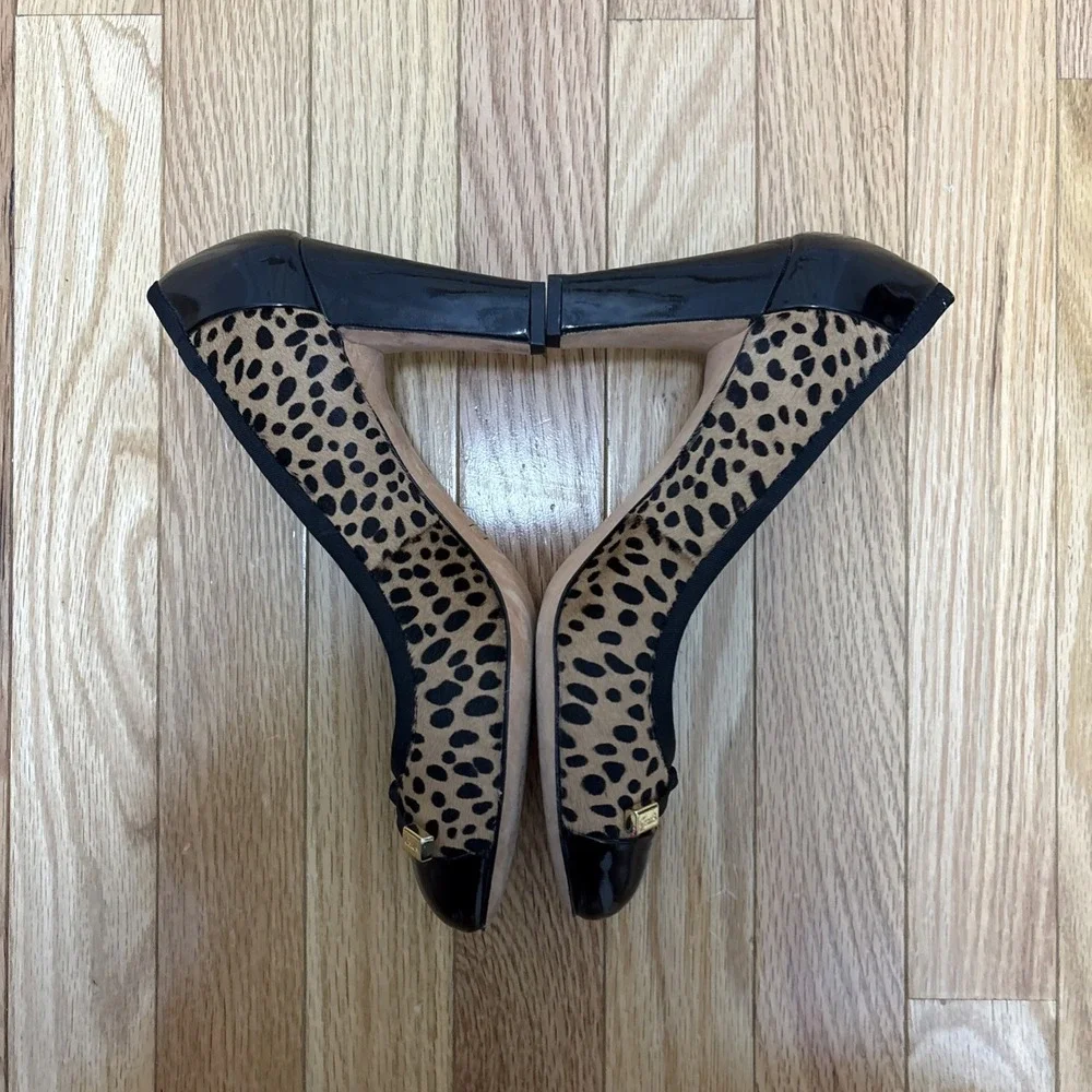 Coach Poppy Black‎ Patent Cap Toe Cheetah Print 3.5 Inch Pumps - Size 8
